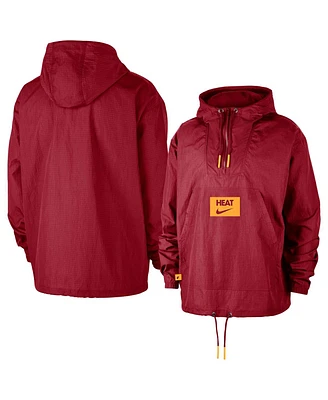 Nike Men's Red Miami Heat Courtside Premium Club Anorak Quarter-Zip Pullover Hoodie