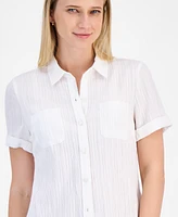 Nautica Jeans Women's Dobby Short-Sleeve Button Shirt