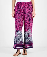 Nautica Jeans Women's Palm-Print Wide-Leg Pull-On Pants