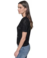 Karl Lagerfeld Paris Women's Bow-Stitch Short-Sleeve Sweater