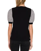 CeCe Women's Short-Puff-Sleeve Mixed-Media Top