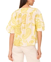 Vince Camuto Women's Printed Puff-Sleeve Button Top