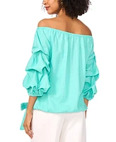 Vince Camuto Women's Linen-Blend Off The Shoulder Bubble Sleeve Tie Front Blouse