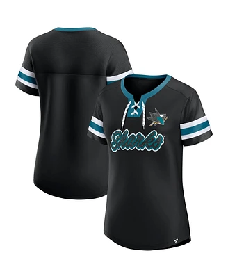 Fanatics Women's Black San Jose Sharks Iconic Athena Lace-Up T-Shirt