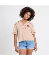 Fanatics Women's Tan Oklahoma Sooners Oversized Dominant Force Midi V-Neck T-Shirt
