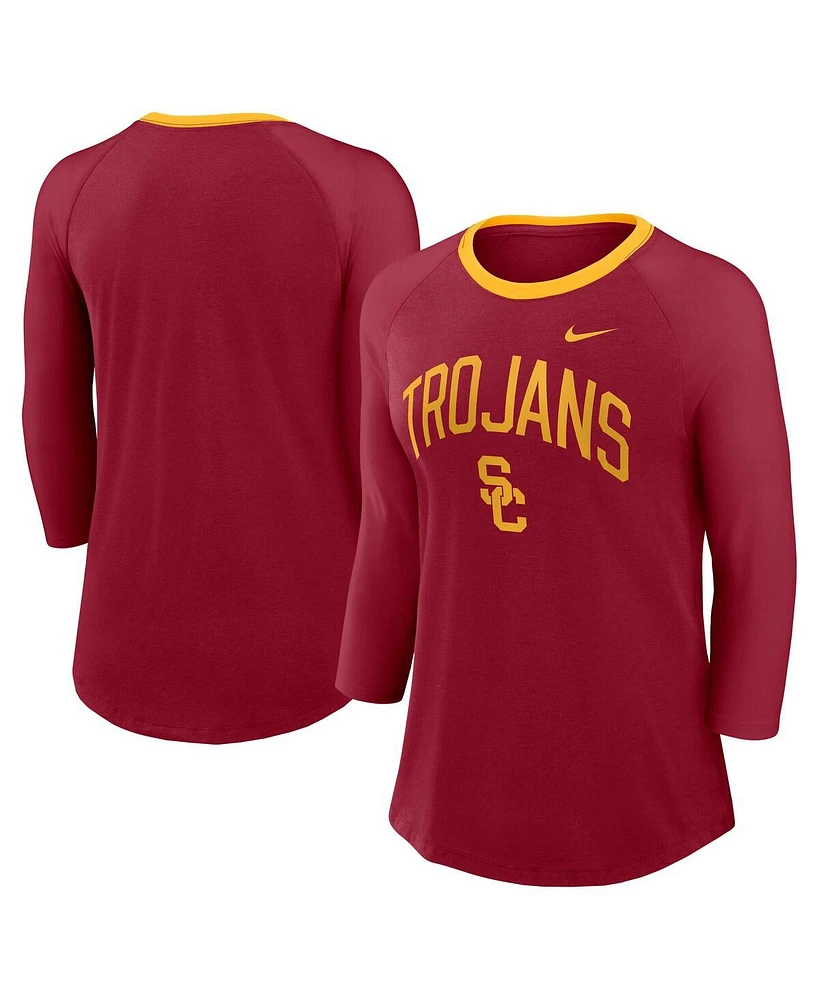 Nike Women's Crimson Usc Trojans 3/4-Sleeve Raglan Tri-Blend Top