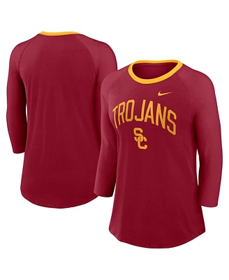 Nike Women's Crimson Usc Trojans 3/4-Sleeve Raglan Tri-Blend Top