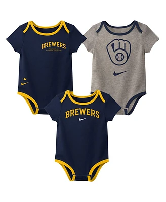 Nike Baby Boys and Girls Milwaukee Brewers Authentic Collection 3-Pack Bodysuit Set