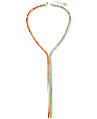 Guess Gold-Tone Rainbow Rhinestone Lariat Necklace, 20" + 2" extender