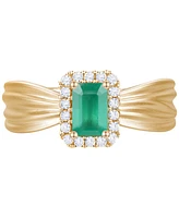 Emerald (5/8 ct. t.w.) & Diamond (1/6 Halo Ring 14k Gold (Also Ruby Sapphire)