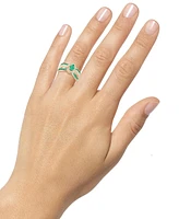 Emerald (3/8 ct. t.w.) & Diamond (1/4 Multirow Swirl Ring 14k Gold (Also Ruby Sapphire)
