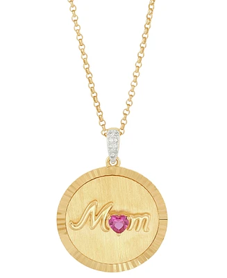 Lab-Created Ruby (1/4 ct. t.w.) & Diamond Accent Mom Pendant Necklace in 14k Yellow Gold-Plated Sterling Silver, 18" + 2" extender
