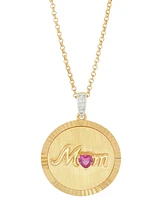Lab-Created Ruby (1/4 ct. t.w.) & Diamond Accent Mom Pendant Necklace in 14k Yellow Gold-Plated Sterling Silver, 18" + 2" extender