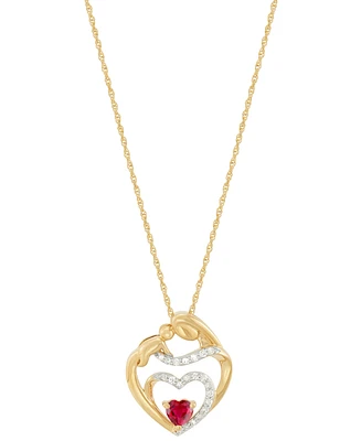 Lab Created Ruby (1/3 ct. t.w.) & Diamond (1/10 ct. t.w.) Heart Pendant Necklace in 14k Yellow Gold-Plated Sterling Silver, 16" + 2" extender