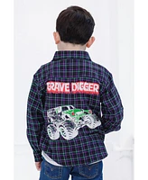 Monster Jam Toddler Boys Grave Digger Truck Flannel Matching Family Button Down Shirt