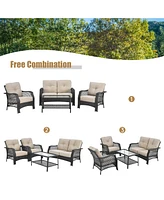 4PCS Patio Wicker Furniture Set Loveseat Sofa Coffee Table W/ Cushion