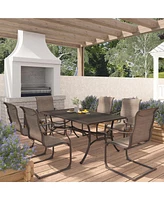 7-Piece Metal Outdoor Patio Dining Set with Rectangle Table with 1.9" Umbrella Hole and C-Spring Chairs