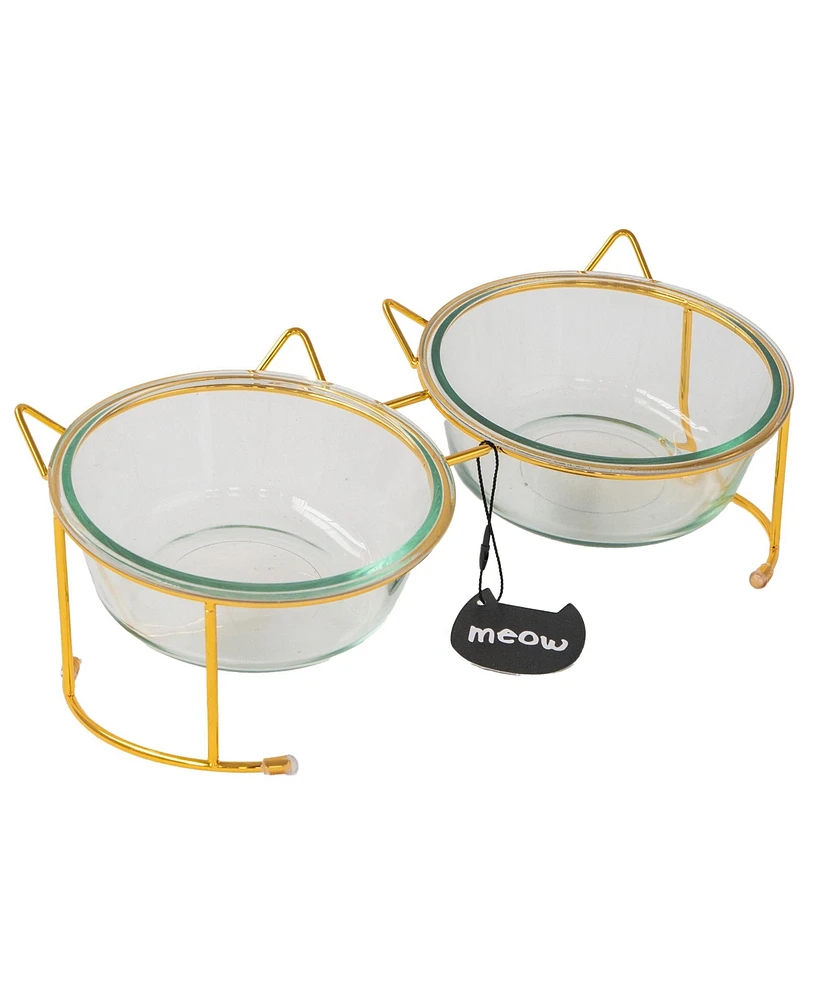 Elevated Glass Cat Bowl Stand Set