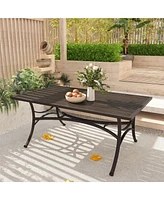 Rectangle Metal Patio Outdoor Dining Table with 1.9 Inches Umbrella Hole