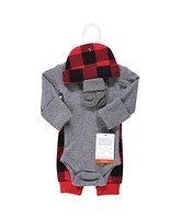 Hudson Baby Baby Boys Hudson Thermal Preemie Layette Set 4pc Long Sleeve Outfit, Buffalo Plaid, Preemie