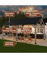 Mondawe 12 x 20 ft. Wood Gazebo Cedar Framed Wooden Gazebo with Curtain and Netting - Greenwich Serie