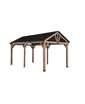 Mondawe 12 x 20 ft. Wood Gazebo Cedar Framed Wooden Gazebo with Curtain and Netting - Greenwich Serie