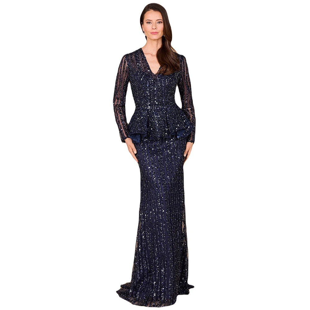 Lara Women's Long Sleeve Beaded Peplum Dress