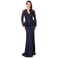 Lara Women's Long Sleeve Beaded Peplum Dress