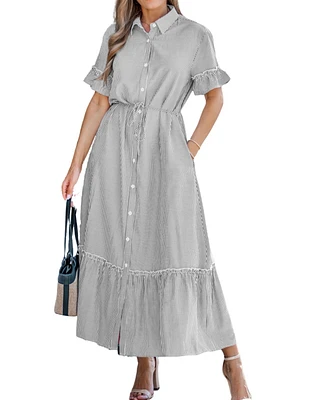 Cupshe Women's Countryside Getaway Striped Maxi Beach Dress