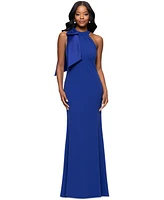 Betsy & Adam Women's Bow-Embellished Halter Neck Sleeveless Gown