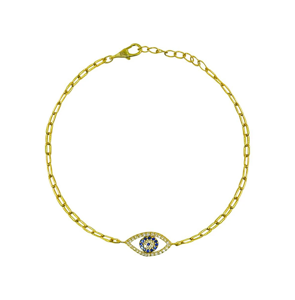 Paperclip Evil Eye Bracelet with Created Sapphires and Cubic Zirconia 7 inches