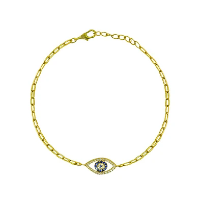 Paperclip Evil Eye Bracelet with Created Sapphires and Cubic Zirconia 7 inches