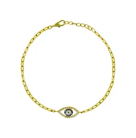 Paperclip Evil Eye Bracelet with Created Sapphires and Cubic Zirconia 7 inches
