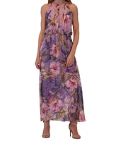 Robbie Bee Petite Chiffon Floral-Print Maxi Dress