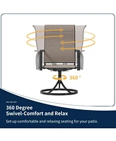 Patio Dining Chairs Textilene High Back Outdoor Swivel Rocker Set with All Weather Frame, Beige, Set of 2