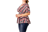Kiyonna Plus Boulevard Short Sleeve Stripe Top