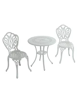 3-Piece Cast Aluminium Patio Bistro Set Outdoor Dining Table and Chairs Patio Bistro Table with Umbrella Hole Patio Bistro Chairs, White