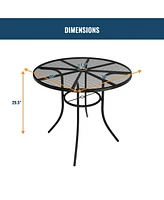 Round Metal Outdoor Patio Dining Table with 1.9 in. Umbrella Hole