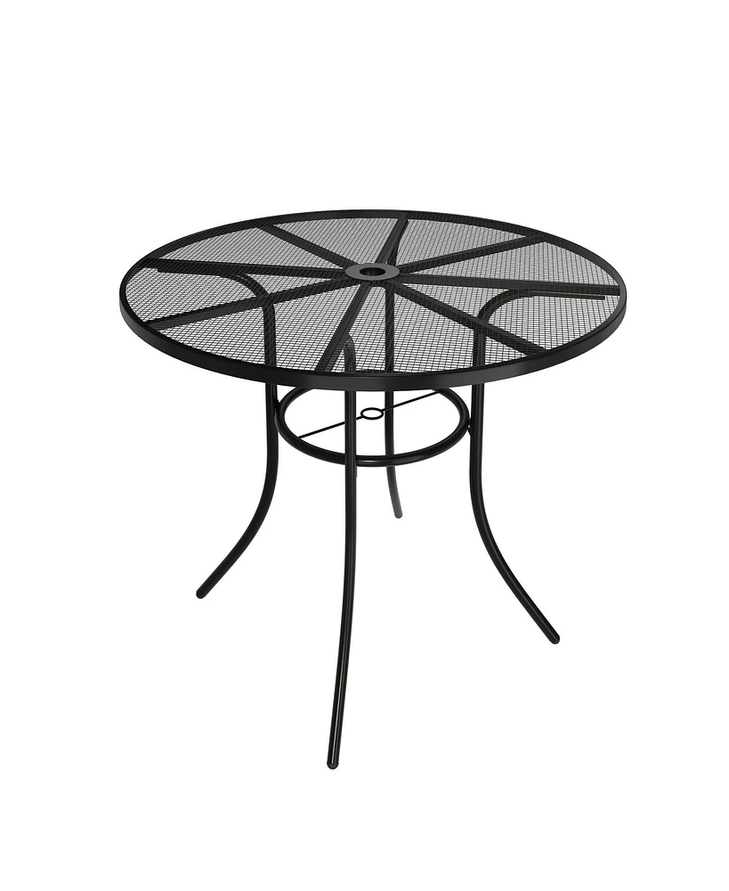 Round Metal Outdoor Patio Dining Table with 1.9 in. Umbrella Hole