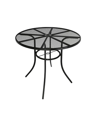 Round Metal Outdoor Patio Dining Table with 1.9 in. Umbrella Hole