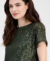 Anne Klein Women's Sequinned-Mesh Boat-Neck Top