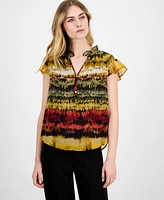 Anne Klein Women's Printed Ruffled-Neck Flutter-Sleeve Chiffon Top