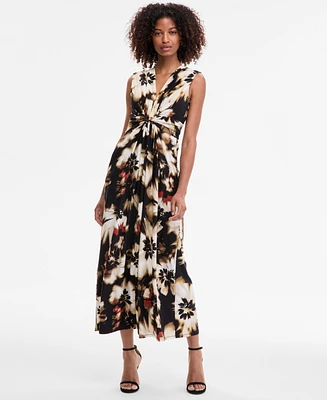 Anne Klein Women's Printed Twist-Front Maxi Dress
