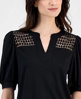 Anne Klein Women's Lace-Inset Puff-Sleeve Blouse