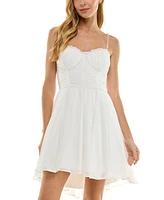 City Studios Juniors' Embellished-Strap Chiffon Fit & Flare Dress