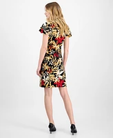 Anne Klein Women's Floral-Print Flutter-Sleeve Classic Wrap Dress