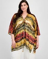 Anne Klein Plus Size Open-Front Scarf-Print Kimono