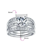 Bling Jewelry Traditional Square 2CT Solitaire Princess Cut Cz 3 Triple Pave Band Guard Inset Enhancers Ring Set .925 Sterling Silver