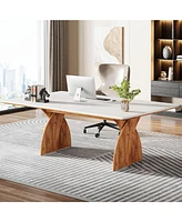 Tribesigns Executive Office Desk, Large Computer Desk, Modern Wood Desk with Heavy Duty Legs, Laptop Desk Study Writing Table Business Furniture, Work