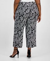 Ak Anne Klein Plus Printed Pull-On Wide-Leg Pants